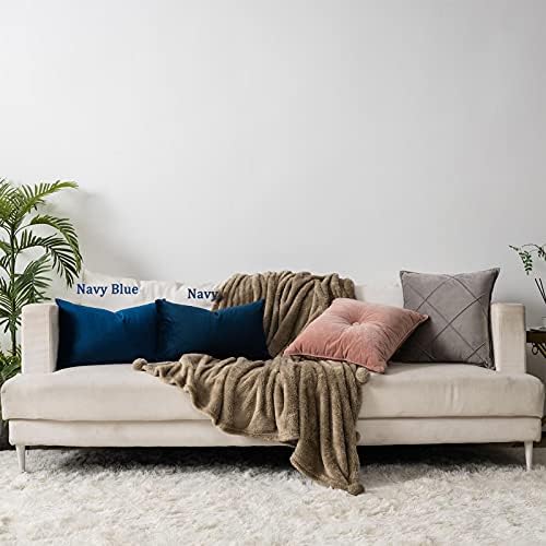 Navy Decorative Lumbar Velvet Throw Pillow Covers 12x20 inch Set of 2 with Zipper Luxury Soft Solid Rectangle Cushion Covers Case for Sofa Couch Bed Living Room