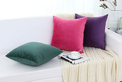 Jeneoo Comfy Soft Thick Velvet Throw Pillow Cases for Sofa Couch, Decorative Solid Square Cushion Covers for Bedroom Car (Hot Pink, 18 x 18 Inches, 2 Pieces)