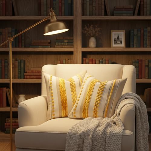 Boho Throw Pillow Covers 18x18 Set of 2 Yellow