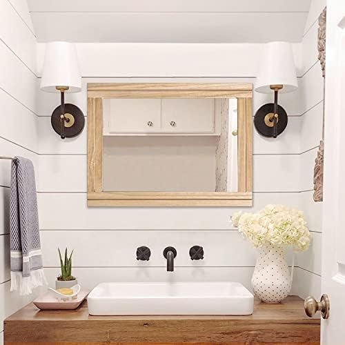 AAZZKANG Rustic Mirrors for Wall with Rectangular Wood Frame Decorative for Farmhouse Bedroom Bathroom Living Room Home Office Large 28"x20"
