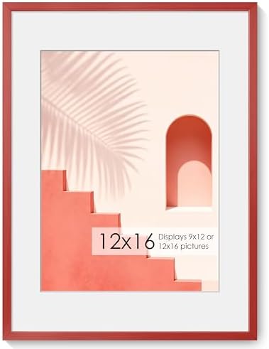 12x16 Metal Picture Frame - Aluminum Picture Frame with Shatter-Resistant Glass - Displays 9x12 Photos with Mat or 12x16 Images without Mat - Ideal for Home or Office Decor Set of 1 - Red