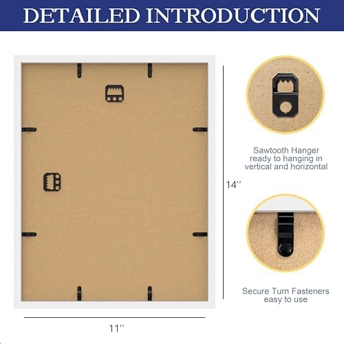 An&He 11 x 14 Picture Frame, 1Pack, White Photo Frames, Wooden Frame with High Definition Tempered Glass for Wall and Tabletop Display
