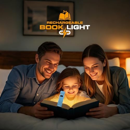 KTEBO Rechargeable Book Light with Clip & Battery Indicator, 9 Luminescence Modes, USB-C Portable 1.6 oz Ultralight Lamp for Night Reading in Bed, Readers - Blue