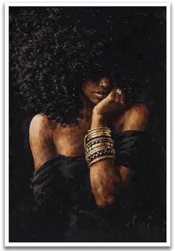 Black Woman Canvas Wall Art Abstract Girl Portrait Poster, 16"x24" Unframed | Fashion Black Girl Wall Art, Trendy African American Sexy Women Canvas Poster, Afro Artwork for Living Room Bedroom Decor