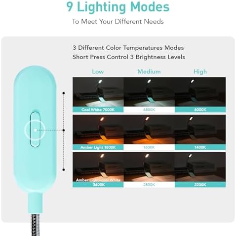 VAVOFO Rechargeable Book Light, Blue Light Blocking, Amber 1600K Clip On Reading Light, Eye Care 7 LEDs Kids Book Light for Reading in Bed with Power Indicator for Bookworms (Green)