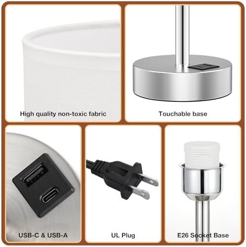 Dicoool Bedside Table Lamp for Bedroom - 3-Way Dimmable Touch Lamp, USB A+C