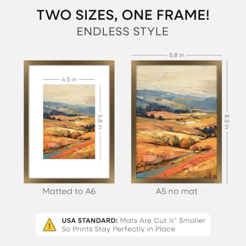 Homeforia A5 Bronze Picture Frame, High-End Metal, A6 Mat, Glass