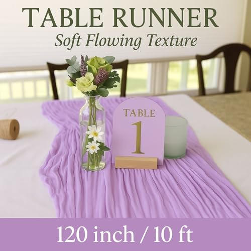 6 Pack Lilac 10FT Purple Cheesecloth Table Runner –120 Inch Boho Gauze Table Runners for Spring Wedding, Birthday, Fairy Garden Bridal Shower Decor