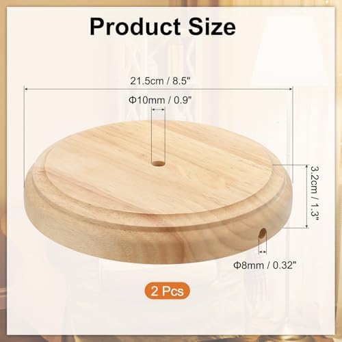 PATIKIL 8.5" x 1.3" Wooden Lamp Base, 2pcs Round Solid Wooden Base Wood Desk Lamp Display Stand Replacement for Bedroom Bedside Table Lamps DIY