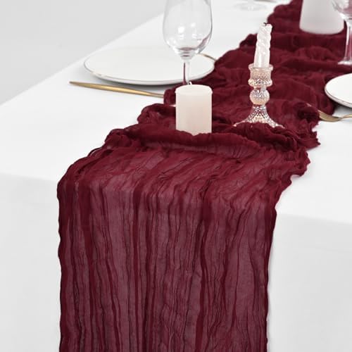 20 Pack Burgundy Table Runner 10Ft Burgundy Cheesecloth Table Runner Boho Gauze Table Runners Long Romantic Sheer Fabric Cheese Cloth Table Runners for Wedding Party Bridal Shower