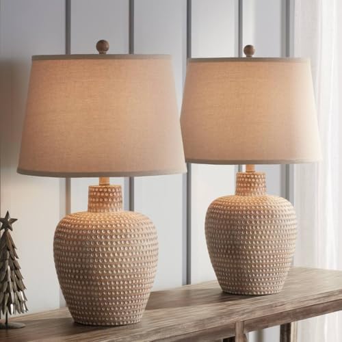 Glenn 27" Tall Table Lamps Set of 2 Dappled Beige with Smart Sockets