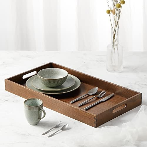24"x13" Large Handmade Black Walnut Wood Ottoman Tray with Handle