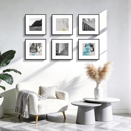 Golden State Art 12x12 Black Aluminum Frame, Real Glass, Mat Fits 8x8