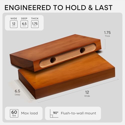 Homeforia 12 Inch Floating Shelves, High-End Solid Pine Wood, Set of 2