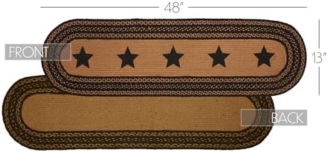 VHC Brands Farmhouse Primitive Jute Black Thanksgiving Table Runner w/Stenciled Stars 13"x48"