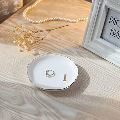 Initials Ring Dish Jewery Tray with Personalized I-Monogrammed Gifts Wedding Engagement for Women Friends sister,Ceramic White