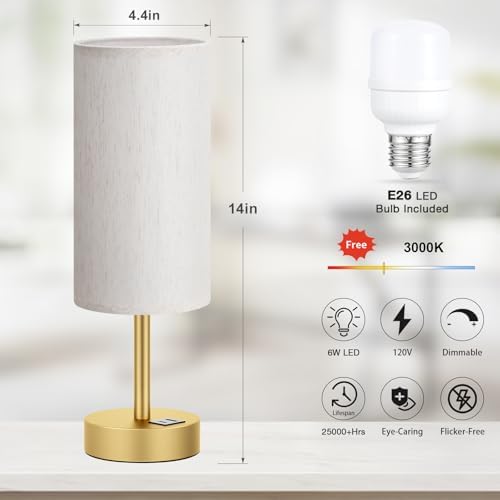 Dicoool Bedside Table Lamp for Bedroom - 3-Way Dimmable Touch Lamp, USB A+C