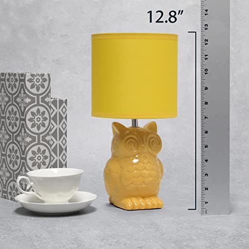 Simple Designs LT1136-DLN 12.8" Contemporary Ceramic Owl Bedside Table Desk Lamp w Matching Fabric Shade for Decor, Bedroom, Nightstand, Living Room, Entryway, Kids' Room, Nursery, Dandelion Yellow