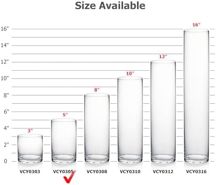 WGVI Quality Thick Clear Cylinder Glass Vase, 3" W x 5" H, Floral Container, Glass Candle Holder, Flower Vases, Wedding Centerpiece, Table Top Home Décor Accent, in Bulk Wholesale, 12 Pieces