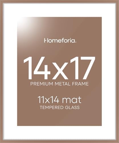 Homeforia 14x17 Mocha Picture Frame, High-End Metal, 11x14 Mat, Glass