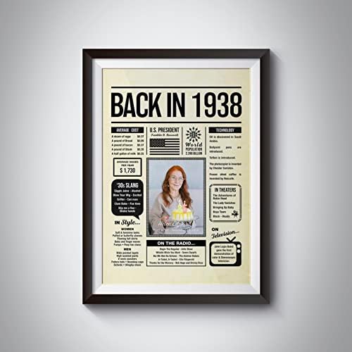 Personalized 87 year old birthday gifts - Back in 1938 Poster - Centerpiece Table Decorations 87th Birthday Party - Custom Born in 1938 Newspaper Vintage Poster for Men, Women