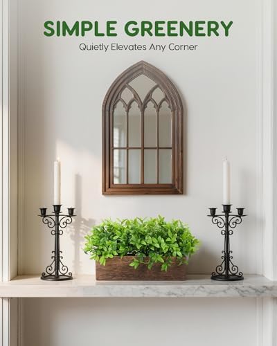 Velener 14" Artificial Boxwood Plants Indoor Centerpiece for Dining Room, Fake Plants in Rustic Rectangular Wooden Planter Box, Farmhouse Faux Plants for Mantel/Kitchen/Bathroom/Coffee Table Decor