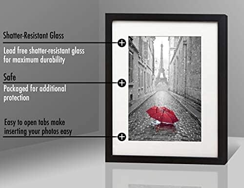 Americanflat 11x13 Picture Frame with Shatter-Resistant Glass - Use as 8x10 Frame with Mat or Display 11x13 Photo Without Mat - Signature Collection - Picture Frames for Wall Display - Black