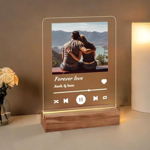 Personalized Photo Acrylic Happy Fathers Day Sign Plaque Gifts for Dad Papa Grandpa from Daughter Son Wife Customizable LED Night Light Wooden Base Lamps Desk Bedroom Decor Signs