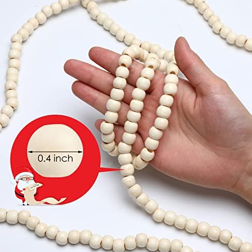 WILLBOND 3 Pcs 29.5 Ft Wooden Bead Garland Christmas Tree, Beige