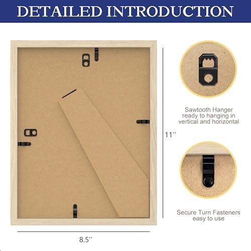 An&He 8.5 x 11 Picture Frame, Wood Photo Frame with HD Tempered Glass for Wall and Tabletop Display, Light Oak, 1Pack
