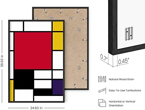 HAUS AND HUES Geometric Wall Art - Piet Mondrian Modern Print, Red and Yellow Painting, Abstract Yellow and Blue Poster for Dorm, Living Room, and Kitchen Walls (Black Frame, 24x36)