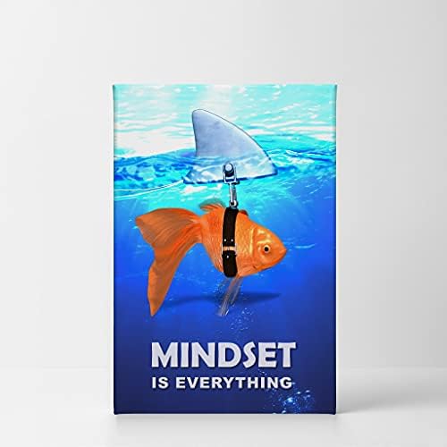 Smile Art Design Mindset is Everything Fish vs Shark in Ocean Motivational Wall Art Canvas Print Inspirational Wall Art Entrepreneur Quote Office Living Room Decor Gift Ready to Hang 40x30