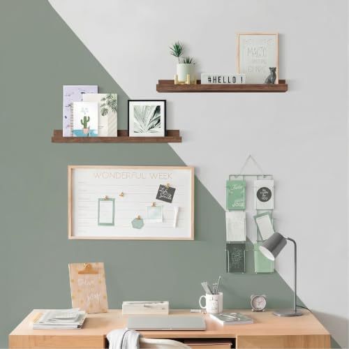 Forbena 24 Inch Floating Shelves for Wall Set of 4, 24 Inch Wooden Floating Shelves with Lip (Walnut)