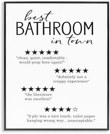 Stupell Industries 'Best Bathroom Five Star Reviews Funny Bath Phrases', Framed Giclee Art, Black, 11 x 14 Inches, Easy to Hang and Sturdy, Made in USA, by Lettered and Lined