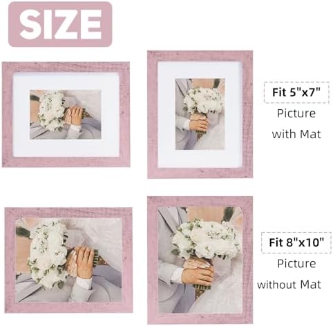 Muzilife Rustic Pink 8x10 Picture Frame with Mat, Real Glass Cover, 2 Pack