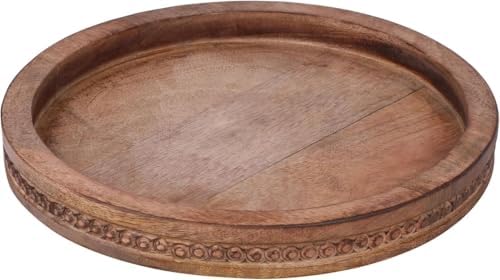 Natural Wooden trays, Serving Bowl for Salad, Veggies and Fruits, Large Deep for Family, Party (Round Serving Tray)
