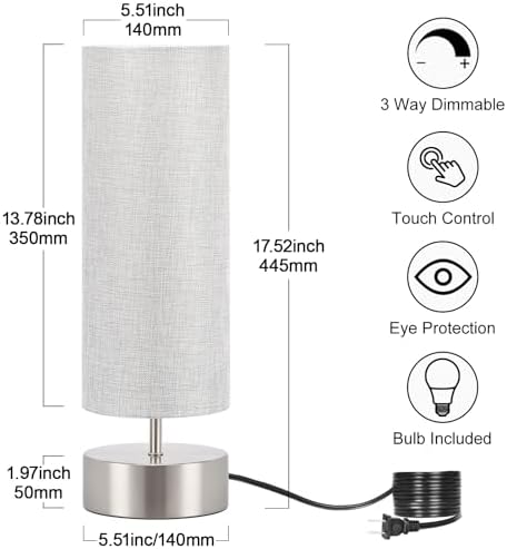 Bedside Touch Lamp, 3 Way Touch Control Table Lamp, Modern Nightstand Lamp