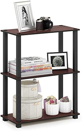 Furinno TURN-S-TUBE Storage Shelves, 3-Tier Book Shelf, Corner Shelf, Toolless Open Shelves, for Organization and Storage, Living Room, Garage, Home Office, Dark Cherry