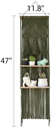 Flber Hanging Shelf Macrame Wall Hanging Green Boho Shelfs Tassels Floating