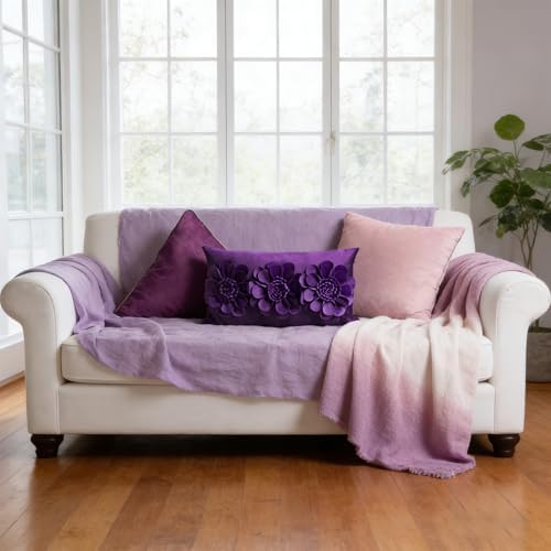 JWH 3D Flower Throw Pillow Cover Velvet Bright Violet 12x20 Inches