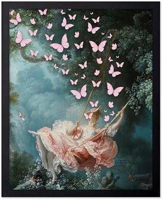 Poster Master Butterfly Print - The Swing Painting Poster - Altered & Pop Art - Aesthetic Wall Design - Gift for Men & Women - Decor for Office, Bedroom or Living Room - 11x14 Black Framed