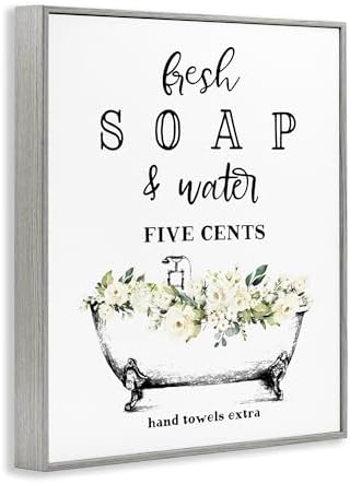Fresh Soap & Water Bath Tub'| Framed Giclee Art | Stupell Industries | Gray, 16 x 20 Inches, Easy to Hang and Sturdy, Made in USA, by Lettered and Lined