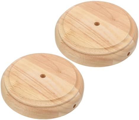 PATIKIL 6" x 1.3" Wooden Lamp Base, 2pcs Round Solid Wooden Base Wood Desk Lamp Display Stand Replacement for Bedroom Bedside Table Lamps DIY