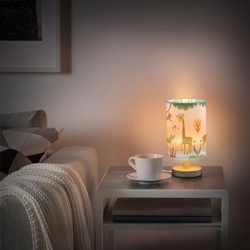 Table Lamp African Animal Giraffe Crocodile Monkey Palm Tree Jungle Leaf Nightstand Lamp with Wood Base Fabric Lamp Shade Bedside Desk Lamp for Living Room Bedroom Kids Room Office