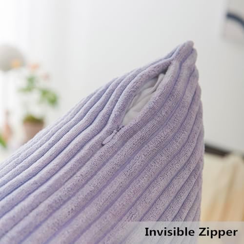 Home Brilliant Purple Throw Pillow Covers 24x24 Set of 2 Decorative Pillow Covers for Couch Striped Velvet Corduroy Accent Pillow Cover for Couch Chair, 24 x 24 Inch, Lavender