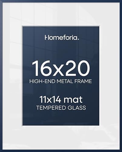 Homeforia 16x20 Blue Picture Frame, High-End Metal, 11x14 Mat, Glass
