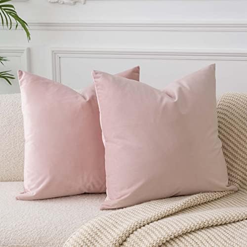 JUSPURBET 28x28 Euro Velvet Throw Pillow Covers Set of 2,Pink