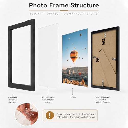 JCJMY 7x9 Picture Frame Set of 6 Black for Wall Hanging or Tabletop- Wall Mounting Horizontally or Vertically, 7 x 9 Wall Gallery Poster Photo Frames for 7 by 9 Photo,6 Pack, Black