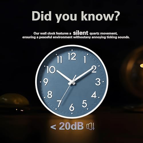 Mosewa Small 8 Inch Wall Clock Battery Operated Silent Non Ticking Analog | Azure Blue modern clock; oversized 3D easy-read dial for kitchen, bedroom & office; 1 AA battery (not included)