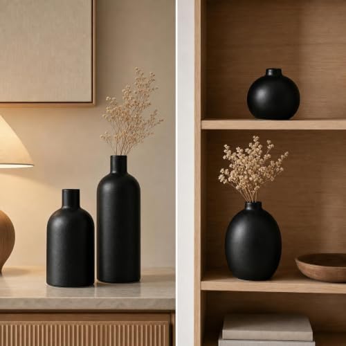 CEMABT Modern Ceramic Vase Set of 4, Neutral Earth Tone Decorative Vases for Home Shelf and Mantel Decor, Minimalist Boho Centerpiece, Unique Housewarming or Birthday Gifts for Women (White)